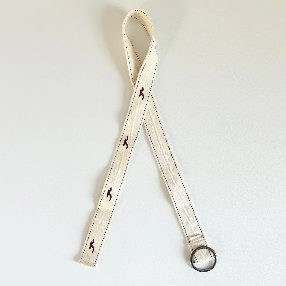 Hollister‎ Womens Cream Canvas Embroidered Seagull Y2K D-Ring Belt 38